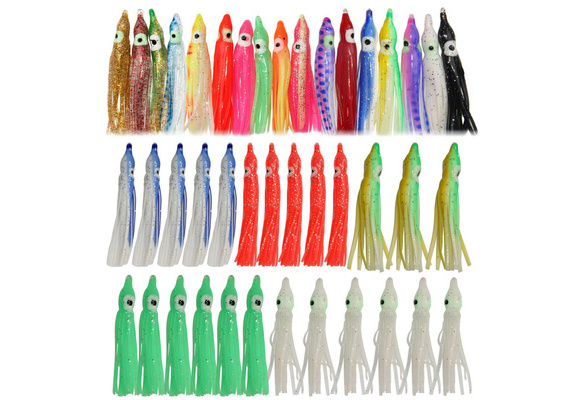 60Pcs Octopus Squid Skirt Lures Soft Bait Saltwater Fishing Lures 4-12CM