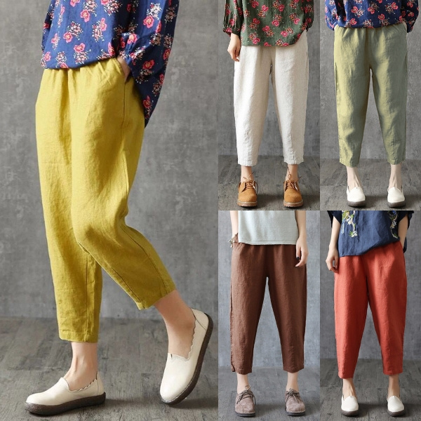 Women's loose Cotton linen Pants large size trousers plus size