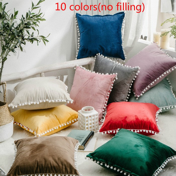 Velvet Pom Pom Various Colour Cushion Cover Luxury Seat Pad Cover