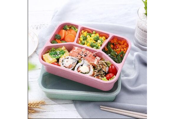 Wheat Straw Bento Box Snack Box Four Grid Transparent Cover - Temu