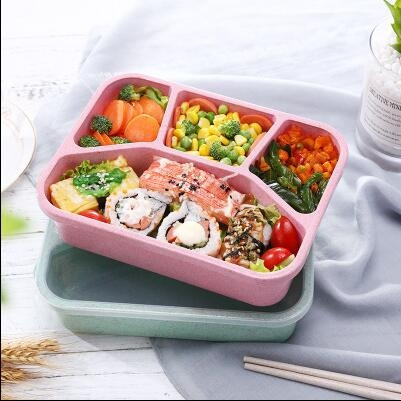 1pc New Creative Wheat Straw Divided Grid Lunch Box, Square Four Grid  Student Bento Box With Sticker, Square Divided Microwave Oven Bento Box,  Leakpro