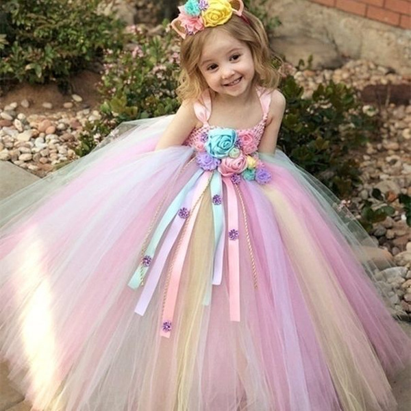 rainbow flower girl dress