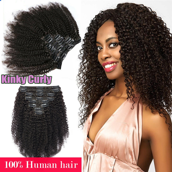 Double Weft Thick Water Wave Deep Kinky Curly Clip In Human Hair Extensions  Remy Hair Full Head | Wish