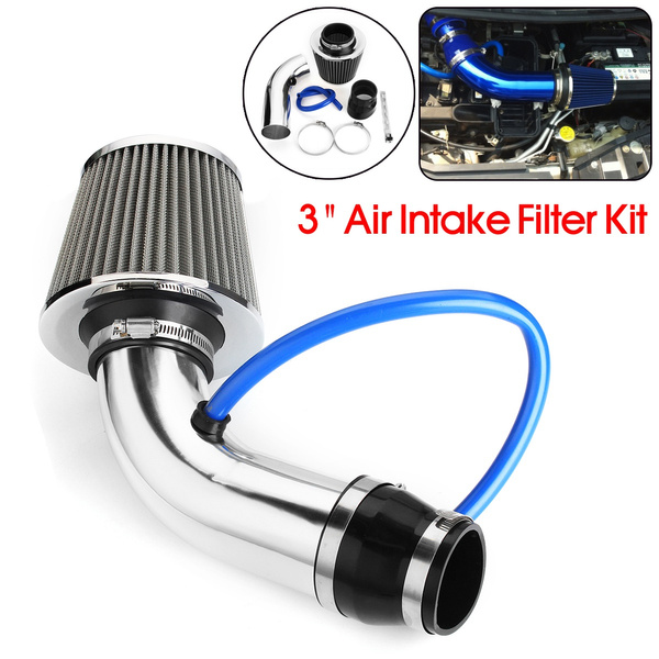 KSTE Universal Air filter Cold Intake Kit 76mm 3 Inch Universal Car Cold Air Intake Filter Aluminum Induction Hose Pipe Kit Blue