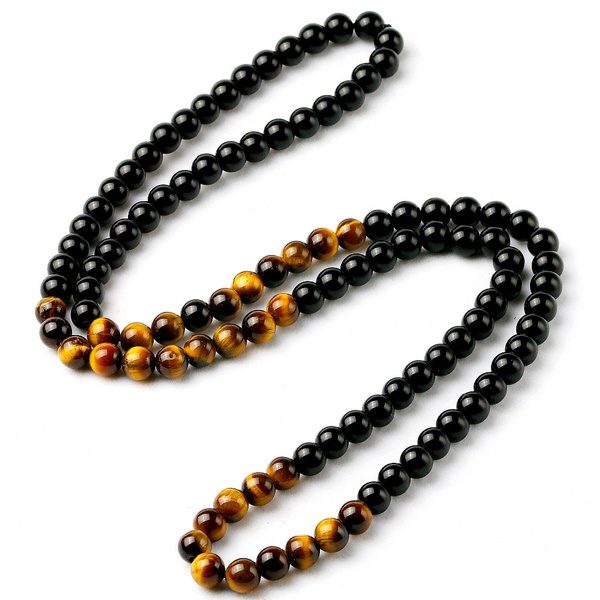 Tiger's Eye Necklace With Beaded Chain - Cris Notti Jewels
