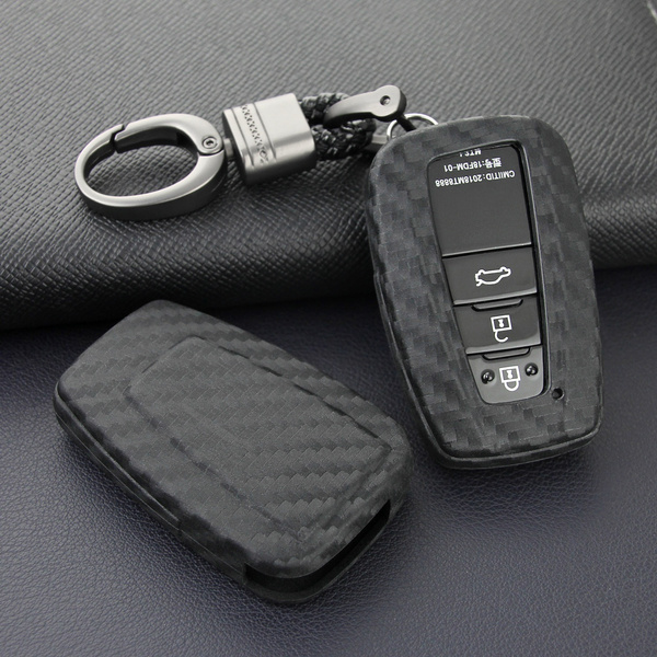3W Key Fob Cover Case Compatible for Toyota RAV4 2019-2021,Genuine Leather Remote Fob Cover with Keychain Soft Leather 360 Degree Protection,3 Buttons,Black 