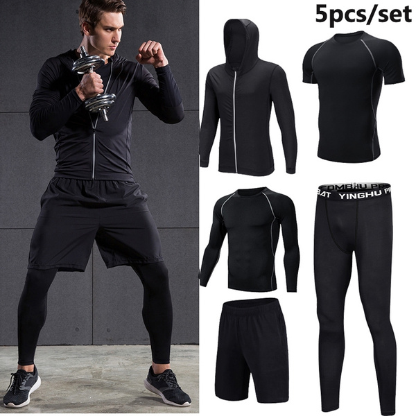 5Pcs/Set Mens Tracksuit Gym Compression Running Jogging Sport Wear Workout 