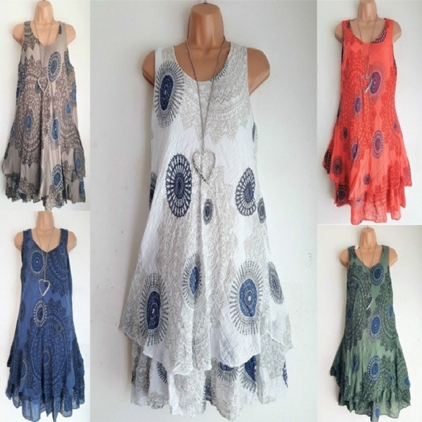 Women Summer Double-layer Printed 