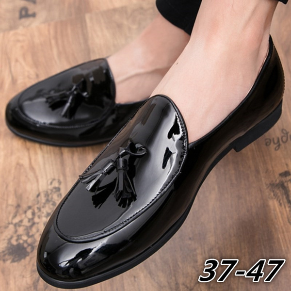 noget Modsatte nærme sig Men's Patent Leather Tassel Loafers Male Bright Leather Slip-ons Black/Blue  Dress Shoes for Men Size 37-47 | Wish
