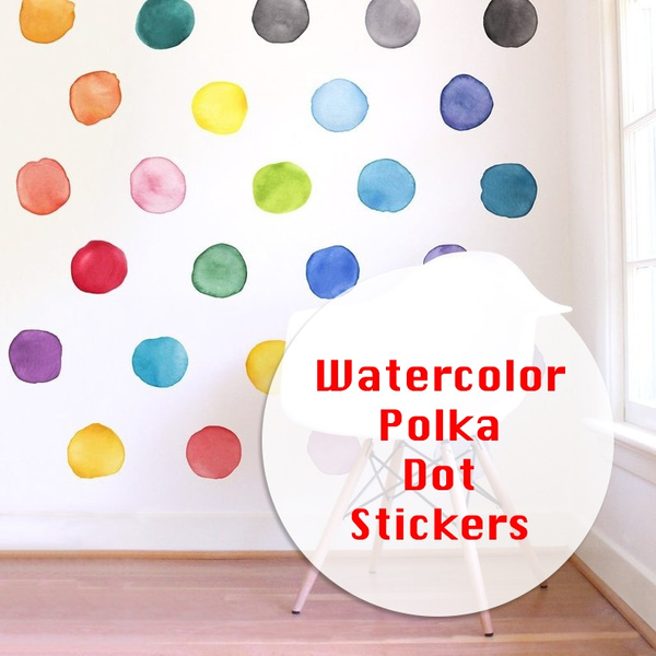 Watercolor Dots Wall Sticker Rainbow Multi Color Polka Dot for Kids Baby Girls Teens and Nursery Room Colorful Polka Dot Wall Decals 
