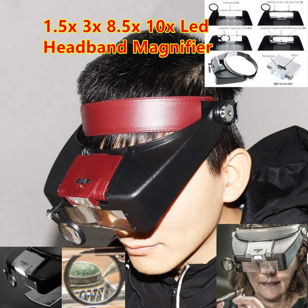 New 1.5x 3x 8.5x 10x Headband Magnifier Led Light Head Lamp Magnifying Glass  Jeweler Loupe