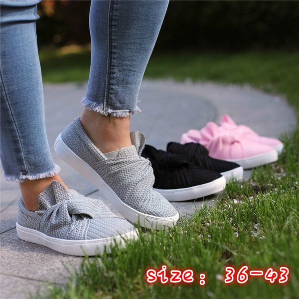 Women knitted twist pink slip cheap on sneakers