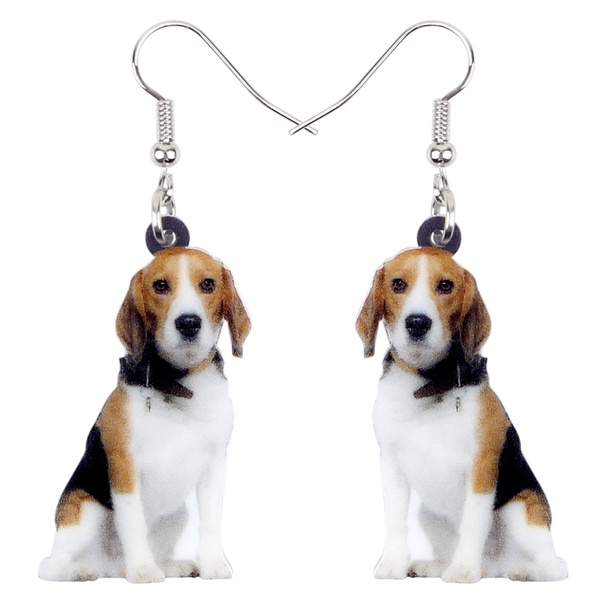 WEVENI Acrylic Christmas Antlers Beagle Dog Earrings - Dangle Drop Pet Jewelry For Women, Girls (Black)
