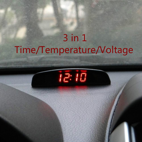 3 In 1 LED Digital Auto Car Gauge Voltmeter Time Temperatur Display