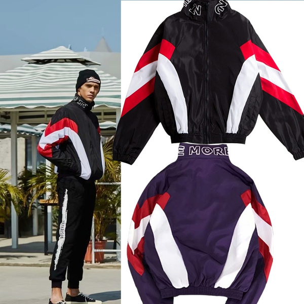 Retro Colorblocked Track Jacket Windbreaker Jacket Athletic Hip Hop Outdoor Windproof Coat