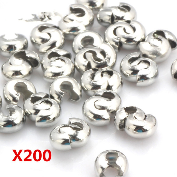 200pcs 3/4/5mm Silver/Gold Plated Crimp Beads Knot Covers Jewelry Making