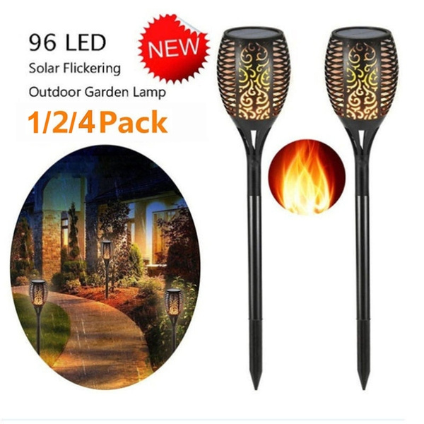 2 Pack Solar Torch Lights 96 LED Flickering Lighting Dancing Flame Garden Lamp 