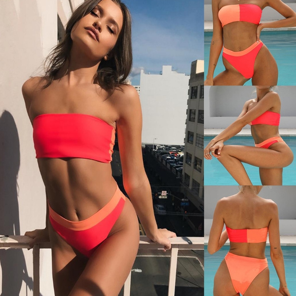 Patchwork Bikini Neon Swimwear Women 2019 Push Up Swimsuit Female Bathers  High Waist Bikini Two-piece Suit