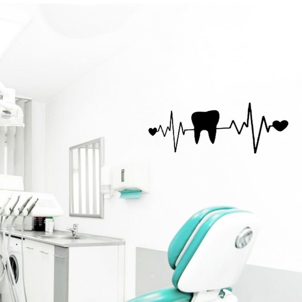 Teeth Dentist Dentistry Heart ECG Vinyl Wall Art Decals Dental Clinic Decoration