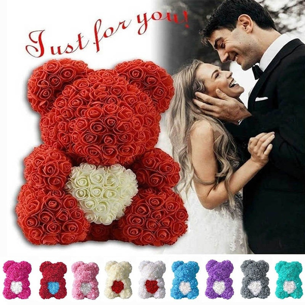 WR 15" Pink Rose Teddy Bear /w Heart Flower Gift For Girlfriend Birthday Wedding 