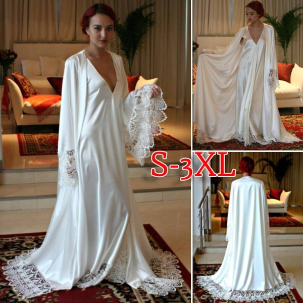 S-3XL Women Fashion Satin Bridal Robe Wedding Bridal Trousseau ...