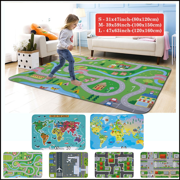 Map Zoo Pattern Carpet Train Airport, Train Rugs For Playing