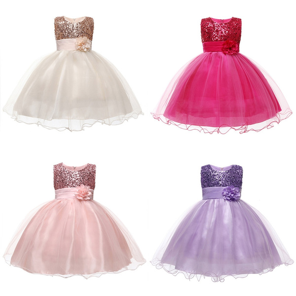 Kids Baby Girls Flower Party Sequins Wedding Bridesmaid Princess Dress Ball Gown