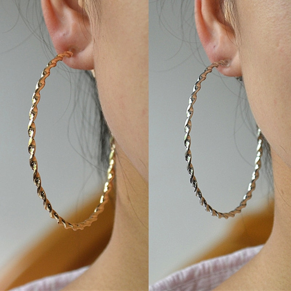 Hoop Earrings for Women Big Circle Gold Silver Thread Loop Fashion