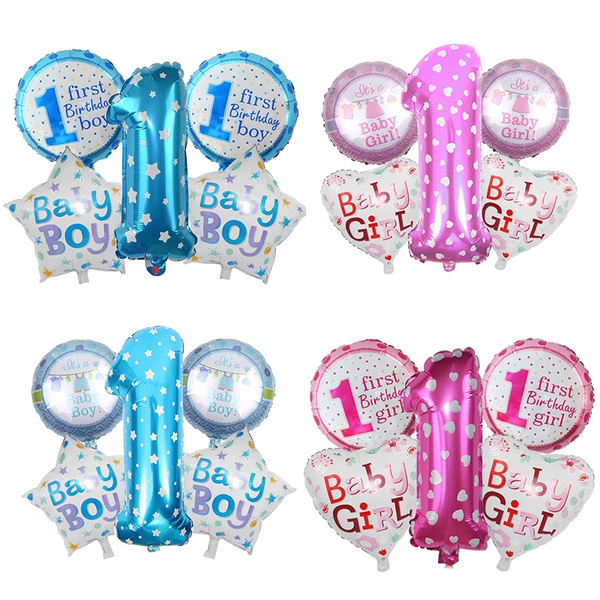 5Pcs 1st Happy Birthday Balloons First Baby Boy Girl Party Decoration Supplies 