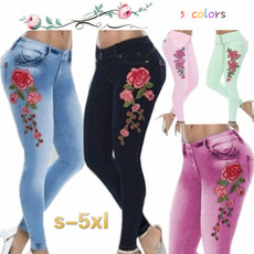 Women Pants, Plus Size, Floral print, Elastic