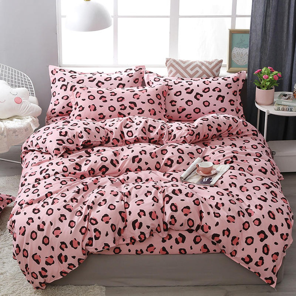 Home Living Pink Leopard Printed 3 4pcs Cotton Bed Sheet Pillow Case Duvet Cover Queen And King Size Bedding Sets Wish Duvet Cover Queen And King Size Bedding, Leopard Print King Bed Sheets