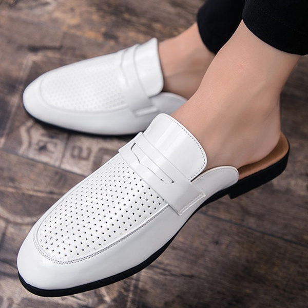 Men's Mules Clog Slippers Slip-On Leather Loafers Casual Open Back Sandals Backless Formal Shoes for Indoor Outdoor