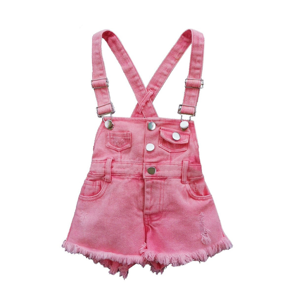 210 Years Summer Fashion Little Girls Pink Denim Shortalls Cool Cute