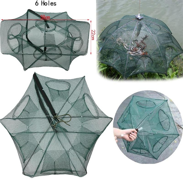 6/12 Holes Outdoor Fishing Net Shrimp Cage Nylon Foldable Crab Fish Trap  Nylon Shrimp Net