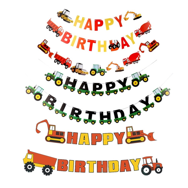 Construction Parti Vehicule Joyeux Anniversaire Banniere Pelle Camion Guirlande Ballon En Latex Enfants Voitures Decorations De Fete D Anniversaire Wish
