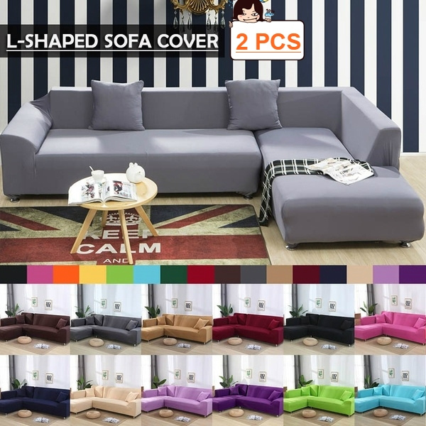 2Pcs L Shape Sofa Cover 3+3 Seater Stretch Elastic Sofa Covers Living Room Couch 