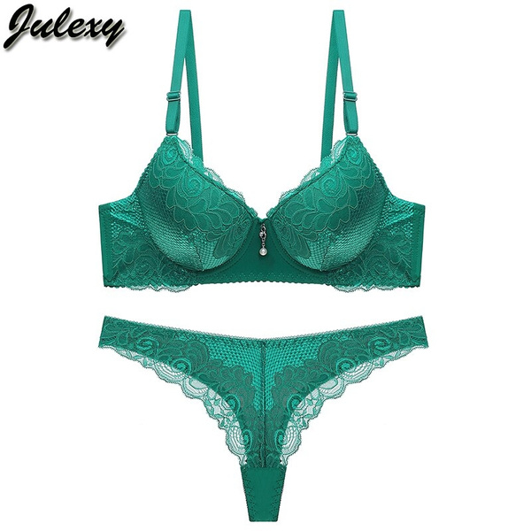 Julexy BC thongs women bra set Lace Push up bra and panty set Solid  intimate underwear set
