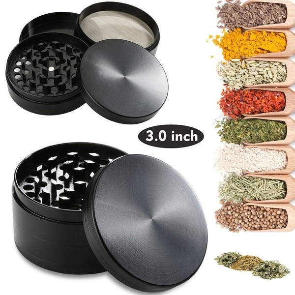 3 Inch Herb Grinder Black Large Grinder Zinc Alloy 4 Pieces Spice