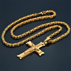 Steel, goldplated, 18k gold, Cross necklace