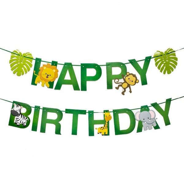 Happy Birthday Banner Animal Theme 1 Set Safari Jungle Animal Theme Happy Birthday Banner Paper Bunting  Garland For Kids Party Decoration | Wish