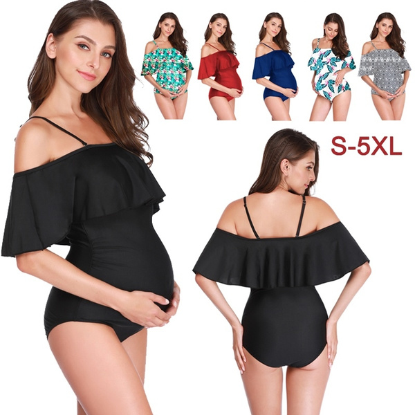 6 Colors Pregnant Swimsuit Sexy Mom Beach Swimwear Fashion One Piece  Bathing Suit Plus Size Maternity Bikini S-5XL