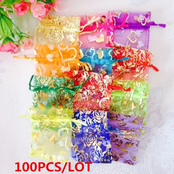100 PCS Organza Jewelry Candy Gift Pouch Bags Wedding Party Xmas Favors Decor BH 