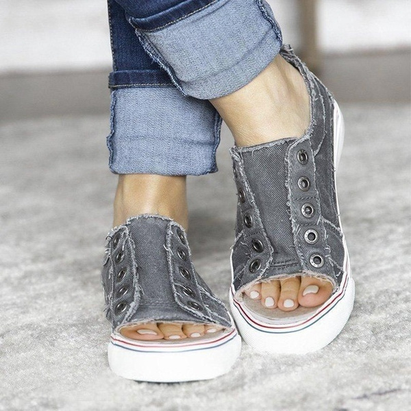 peep toe canvas shoes