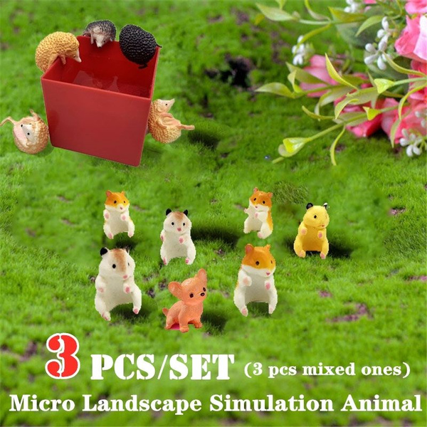 3Pcs Cute Hedgehog Hamster Cup Edge Miniatures Garden Gnome Terrarium Doll Decor 