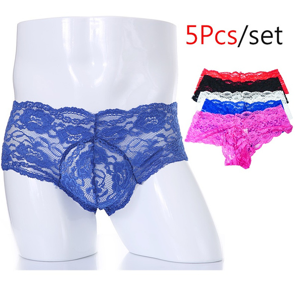 5PCS SET 5Color Sexy Underwear for Men Boxers Lace Pants Liggerie Males Ropa Interior Hombre Underpants