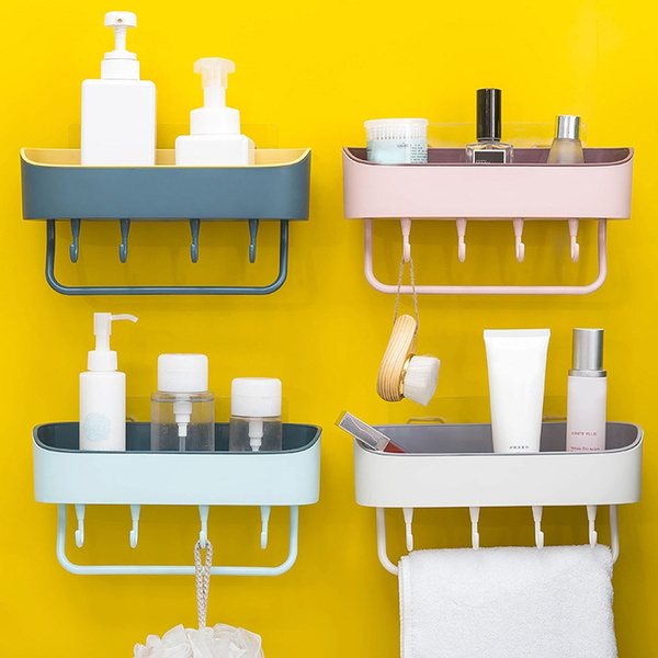 Punch-free Plastic Bathroom Shelf Shower Shampoo Holder Storage Rack Organizer 