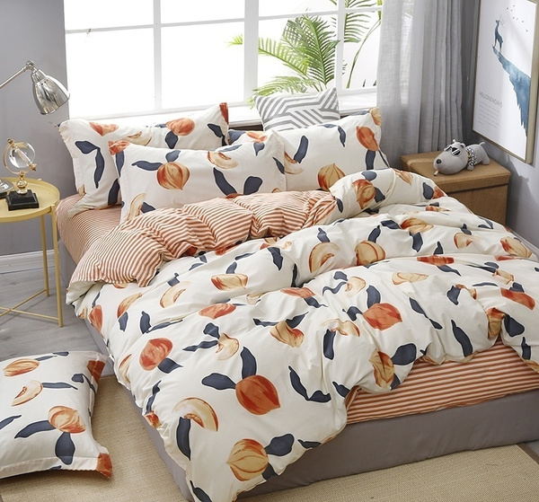 Peach 3pcs Bedding Set Cotton Doona Quilt Cover Duvet Cover With Pillowcases Twin Queen King Size Wish