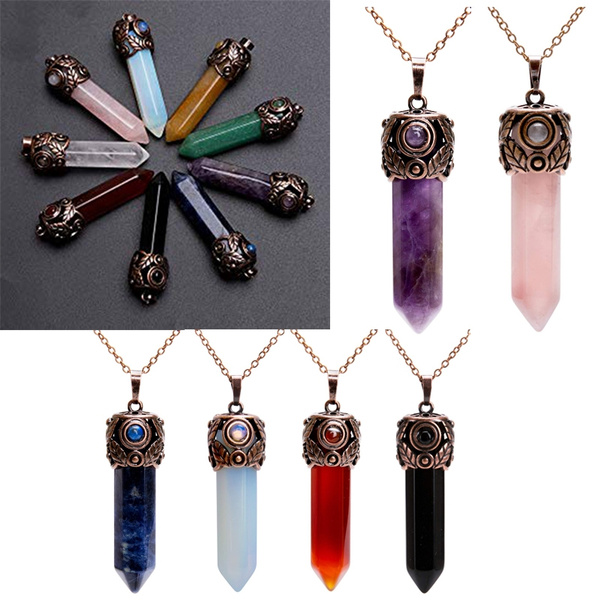 11.11 Stone Gold Key Rings Chakra Beads Gem Hexagonal Prism Charms