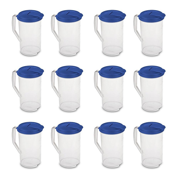 Sterilite 2 Qt Clear Plastic Drink Pitcher w/ Leak Proof Lid, Blue