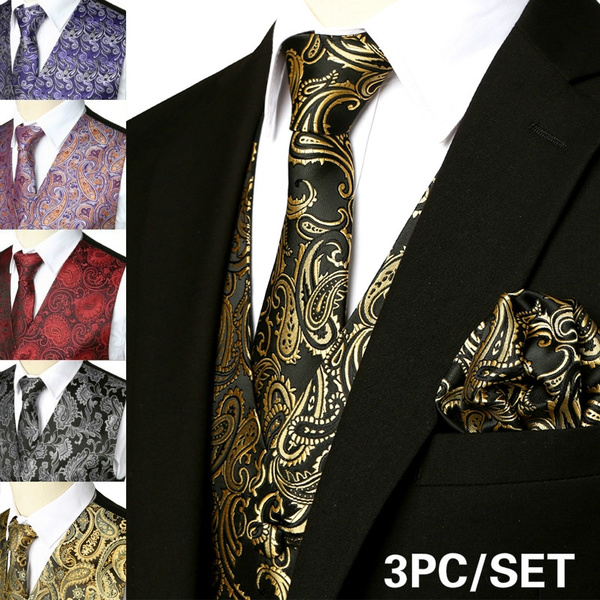 Alizeal Mens Classic 5 Pcs Paisley Jacquard Waistcoat Suit Vest Set Maroon L